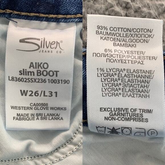 Silver Jeans AIKO Mid Rise Slim Boot Distressed Women's Jeans  -  Size:  26 - Picture 14 of 15